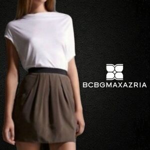 BCBG MaxAzria‎ Pleated Silk Mini Skirt Dusty Olive 4 NEW
